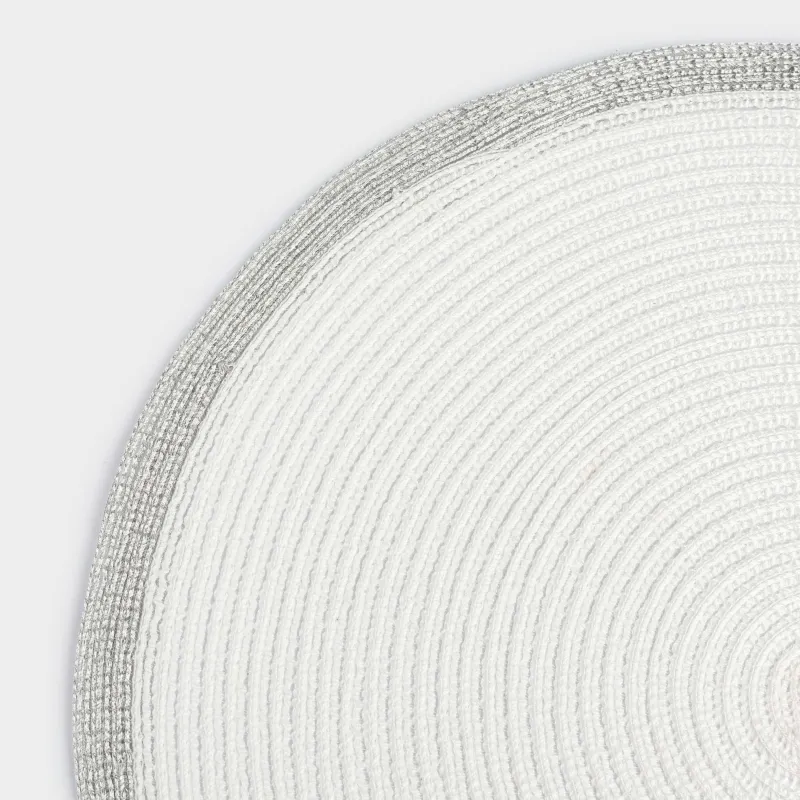 Салфетка под приборы, 38 см, полиэстер, круглая, белая, Серебристая кайма, Rotary rim, image-2