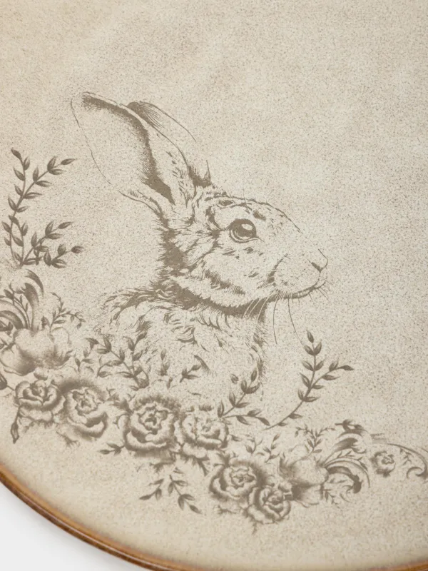 Тарелка закусочная, 22 см, керамика R, бежевая, Заяц с цветами, Rustic Easter, image-2