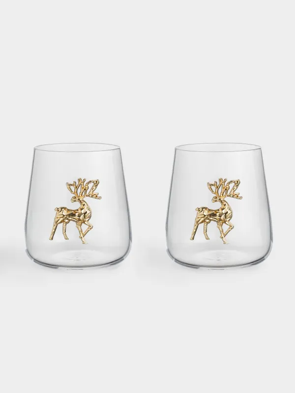 Стақан, 12 см, 540 мл, 2 дана, шыны/металл, Кристалдары бар бұғы, Verset, image-0