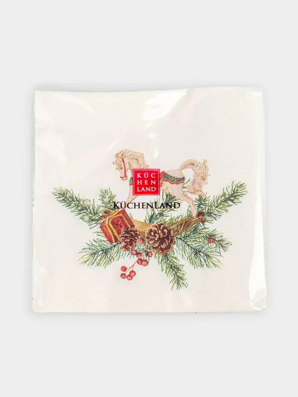 Салфетки бумажные, 21х21 см, 20 шт, квадратные, белые, Лошадка, Christmas miracle classic, image-3