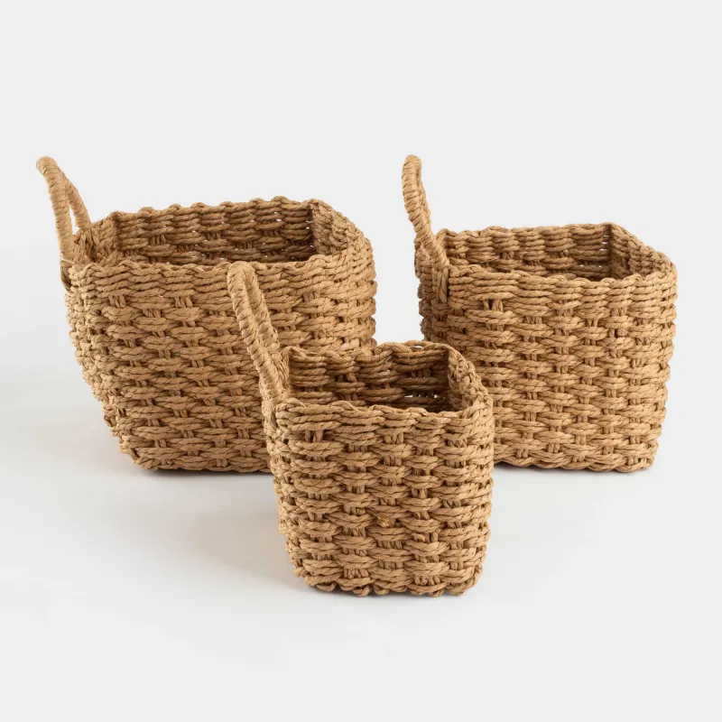 Сақтауға арналған себеттер жинағы, 3 дана, өрілген, целлюлоза, төртбұрышты, Braided, image-1