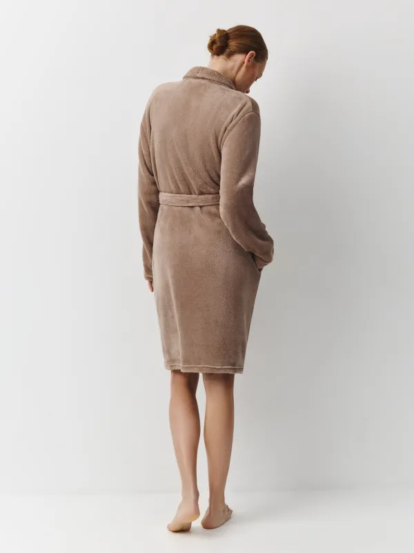 Әйелдер халаты, үйге арналған, өлшемі S-M, ұзын жеңді, полиэстер, мокко, Drew, image-3