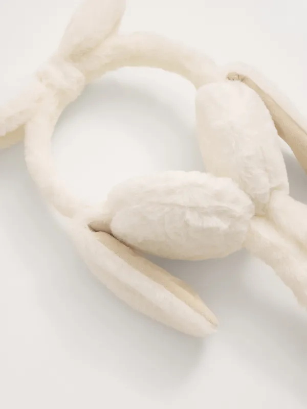 Ободок декоративный, 18х22 см, с поднимающимися ушками, букле, белый, Бант, Rabbit, image-1