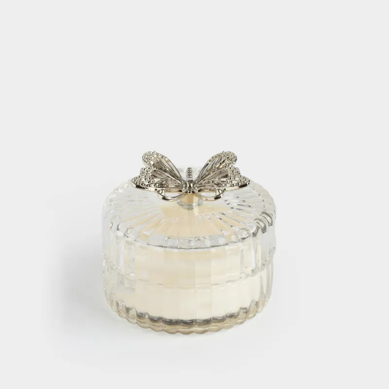 Свеча ароматическая, 7 см, в подсвечнике, с крышкой, стекло/металл, Apple & Peach, Butterfly