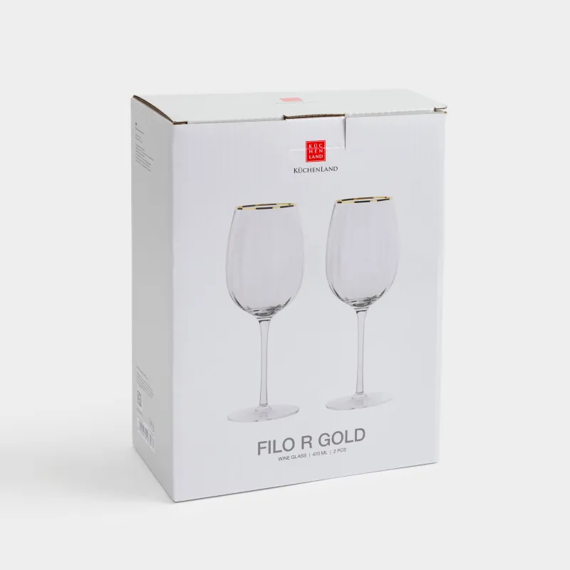 Шарап бокалы, 470 мл, 2 дана, шыны Р, алтын жиегі бар, Filo R gold, image-3