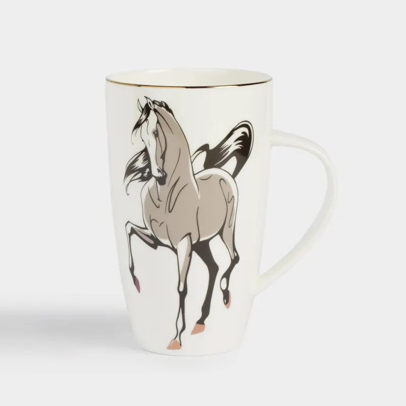 Саптыаяқ, 600 мл, фарфор F, ақ, алтын жиегі бар, Жылқы, Horse
