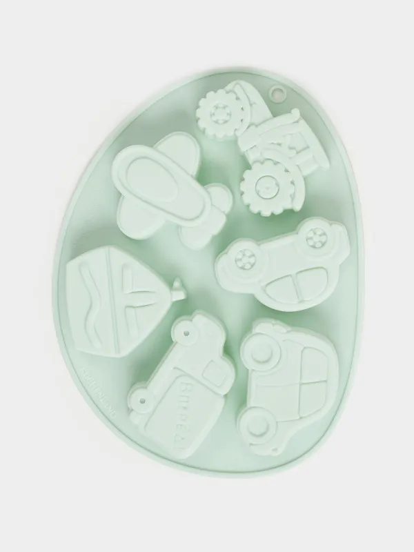 Форма для выпечки кексов, 15x21 см, 6 отд, силикон, зеленая, Виды транспорта, Bakery, image-0