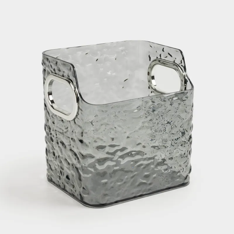 Косметикаға арналған органайзер, 12х12 см, 4 бөлім, тұтқалары бар, пластик, сұр, Renaissance clear