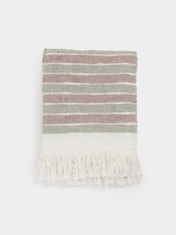 Көрпе, 130x170 см, шашақты, полиэстер/мақта, жасыл-күлгін, жолақты, Tabby, image-0