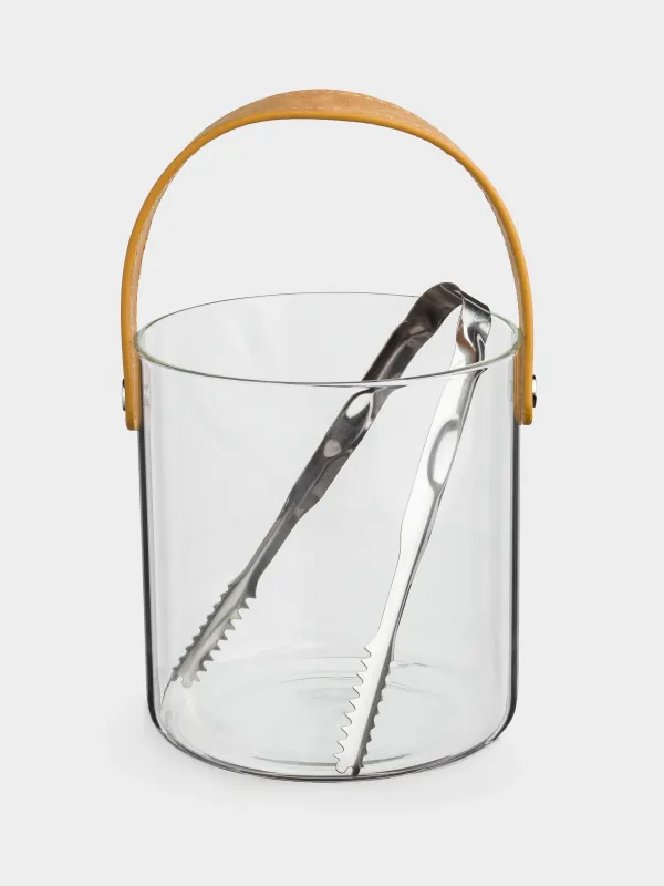 Мұзға арналған шелек, 14 см, тұтқасы мен қысқышы бар, шыны/жасанды былғары, Clear devo, image-1