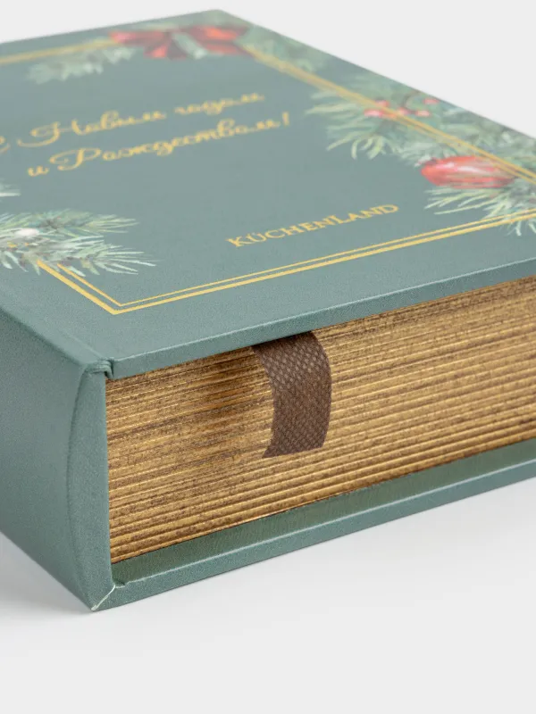 Шкатулка для украшений, 22х18 см, МДФ, прямоугольная, зеленая, Книга, Christmas miracle classic, image-6