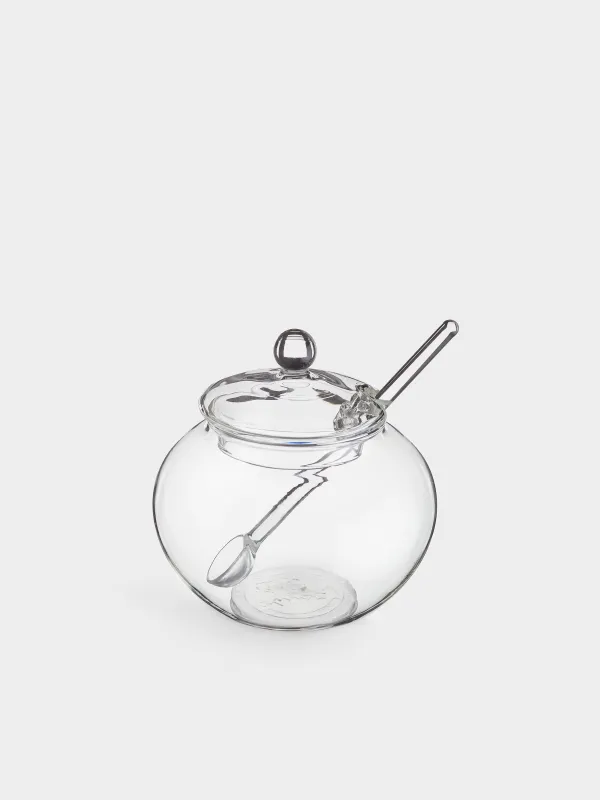 Қант ыдысы, 10 см, 350 мл, қасығы бар, шыны, Clear, image-0