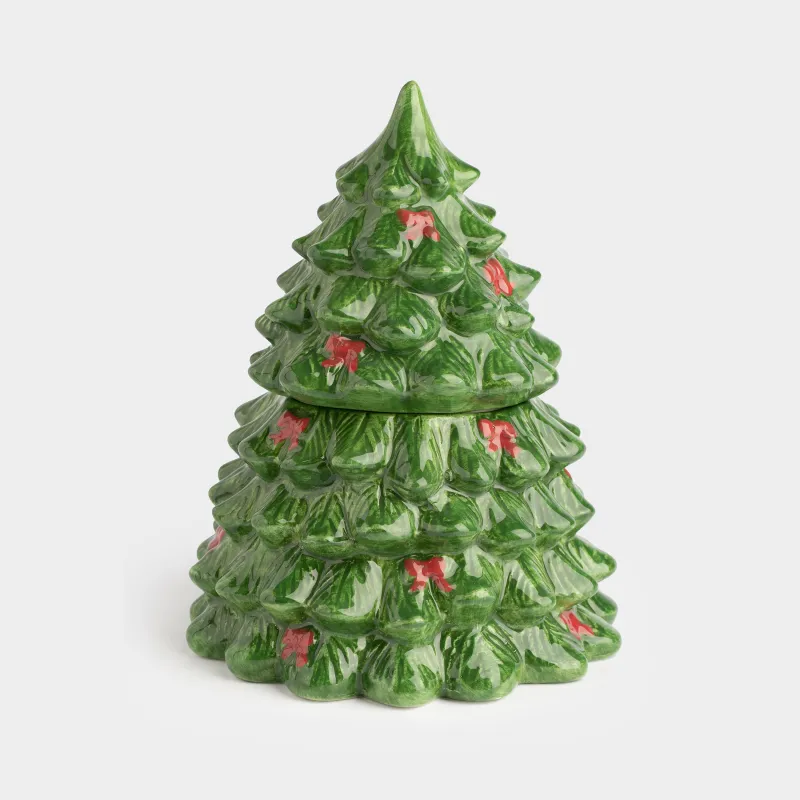 Сақтау ыдысы, 16х20 см, 730 мл, керамика, жасыл, Бантиктері бар шырша, Christmas traditions