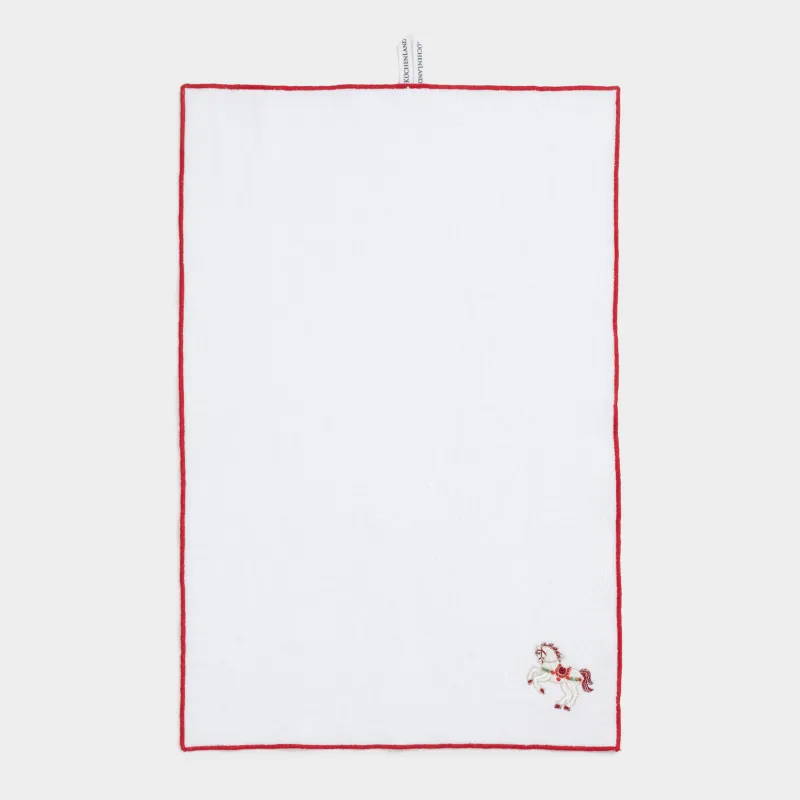 Асүйлік сүлгі, 40х60 см, мақта, ақ, қызыл жиегі бар, Жылқы, Christmas traditions