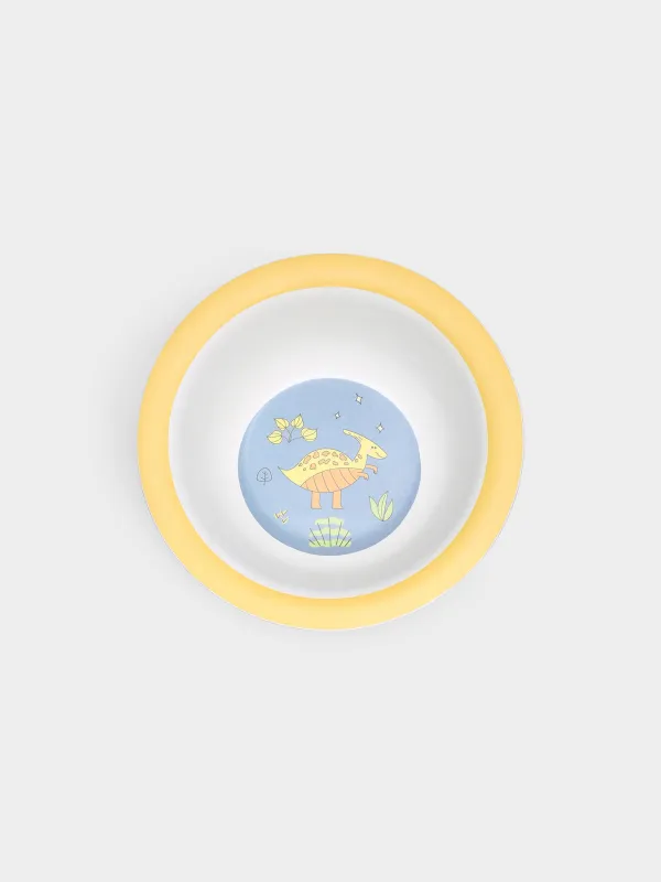 Сорпа тәрелкесі, балалар тәрелкесі, 15 см, бамбук, сары-көк, Динозавр, Dino, image-1