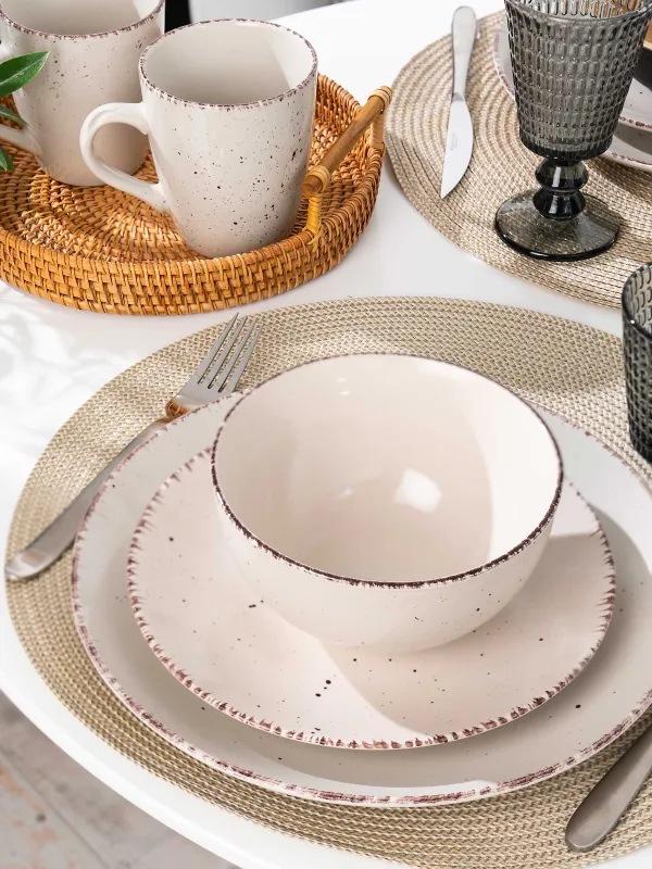 Сервиз обеденный, 6 перс, 18 пр, керамика, бежевый, в крапинку, Speckled, image-6