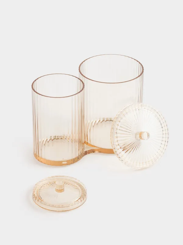 Мақта дискілеріне/таяқшаларына арналған контейнер, 11х15 см, 2 бөлім, қақпағы бар, пластик, кәріптас, Ribby color, image-4