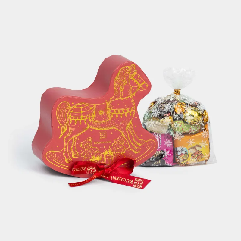 Қораптағы кәмпиттер жинағы, 14х13 см, 100 гр, ассорти, Тербелетін ат, Sweet christmas