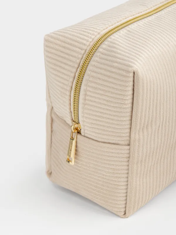 Косметикалық сөмке, 21х15 см, қырлы, барқыт, сарғылт-қоңыр, Moire, image-2