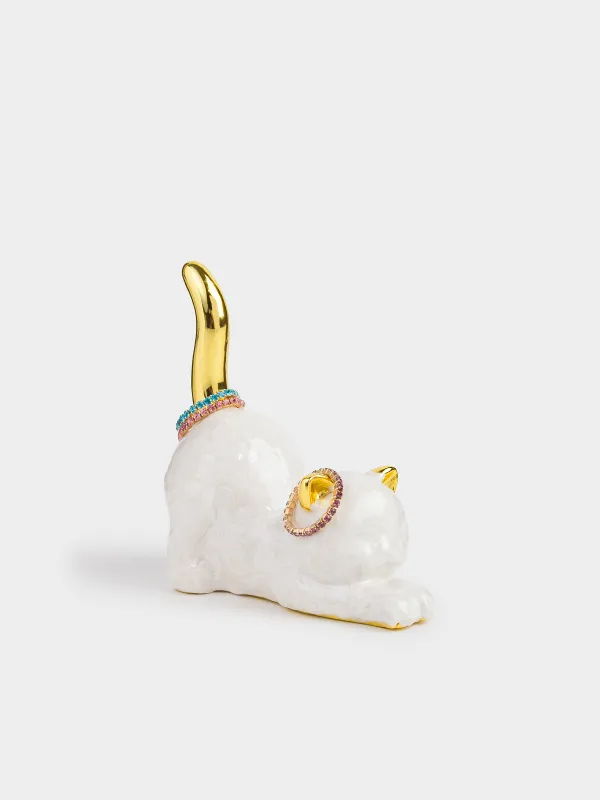 Зергерлік бұйымдарға арналған ұстағыш, 9 см, полирезин, алтын інжу, Мысық, Cat, image-4