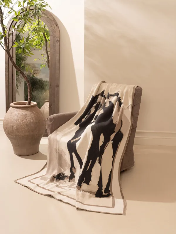 Жамылғы, 130х170 см, мақта, қоңыр, Жылқылардың эскизі, Horse, image-1