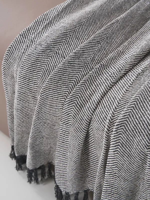 Жамылғы, 130x170 см, шашағы бар, шенилл, сұр-ақ, ирек, Chenill, image-4