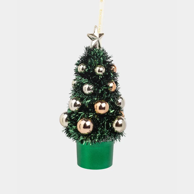 Игрушка елочная, 17 см, мишура/пластик, зеленая, Ель с шарами, Tinsel christmas