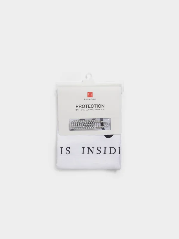 Жуынатын бөлмеге арналған перде, 180х180 см, сақиналары бар, полиэстер/металл, ақ, сұлулық, Protection, image-0