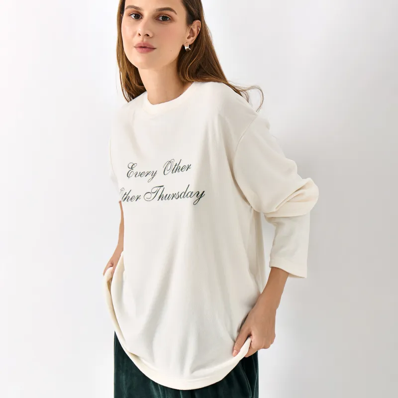 Әйелдер свитшоты, үйге арналған, өлшемі L, велюр, сүт түстес, Every Other Other Thursday, Amala