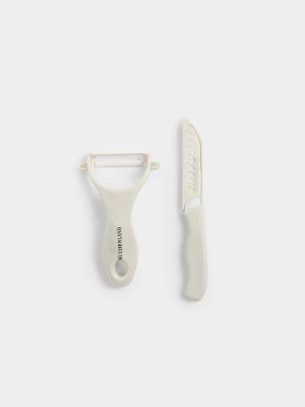 Көкөністерді тазартуға арналған жинақ, 2 зат, пышақ/көкөніс тазартқыш, керамика/пластик, сарғылт, Extra-light, image-0