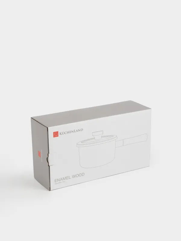 Бақыраш, 16 см, 1,6 л, қақпағы бар, эмальданған металл/ағаш, сүт түстес, Emamel wood, image-6