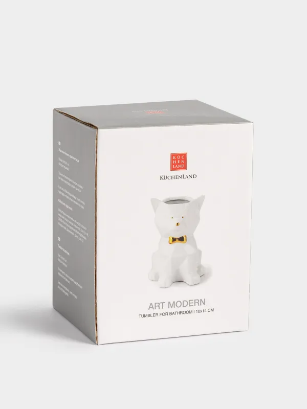 Жуынатын бөлмеге арналған стақан, 14 см, керамика, ақ және алтын, Мысық, Art modern, image-5