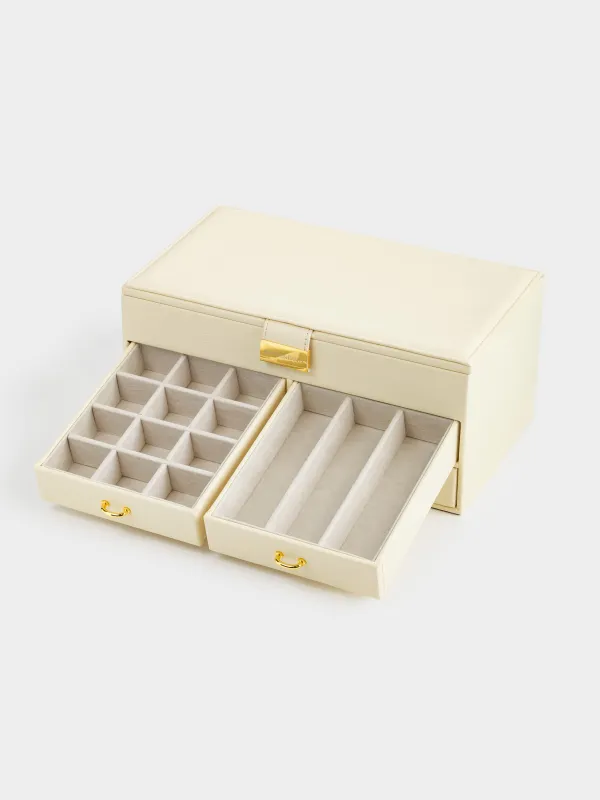 Шкатулка для украшений, 26х15 см, с зеркалом, дерево/искусственная кожа, экрю, Premiere, image-3