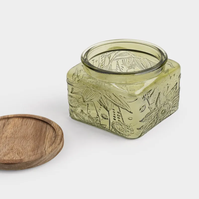 Сусымалы өнімдерге арналған құты, 550 мл, шыны Р/ағаш, жасыл, Гүлдер, Bloome wood, image-4
