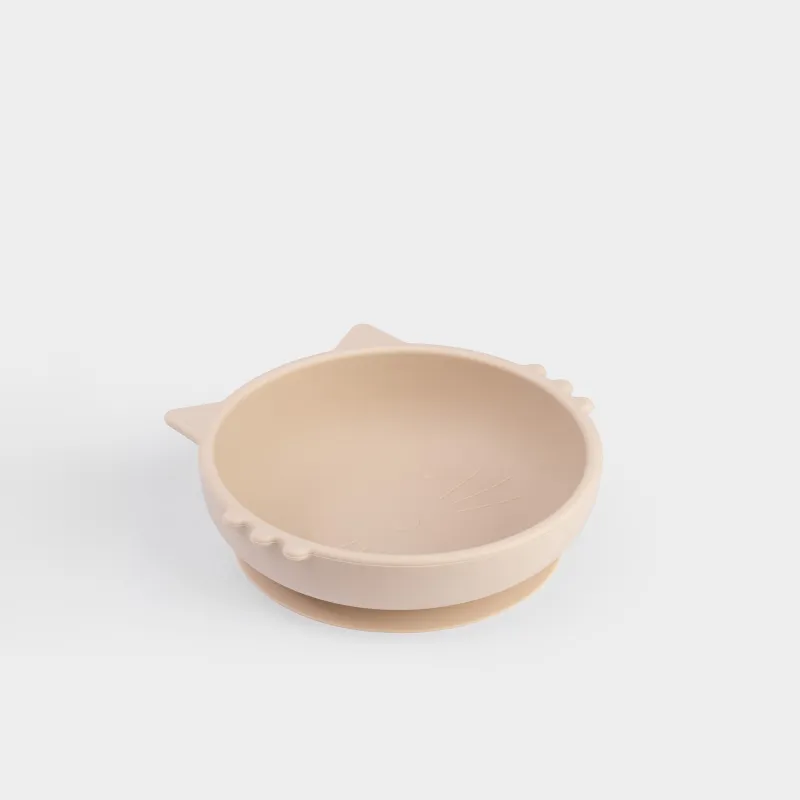 Тарелка суповая, детская, 10х10 см, 330 мл, на присоске, силикон, бежевая, Котик, Kiddy, image-1