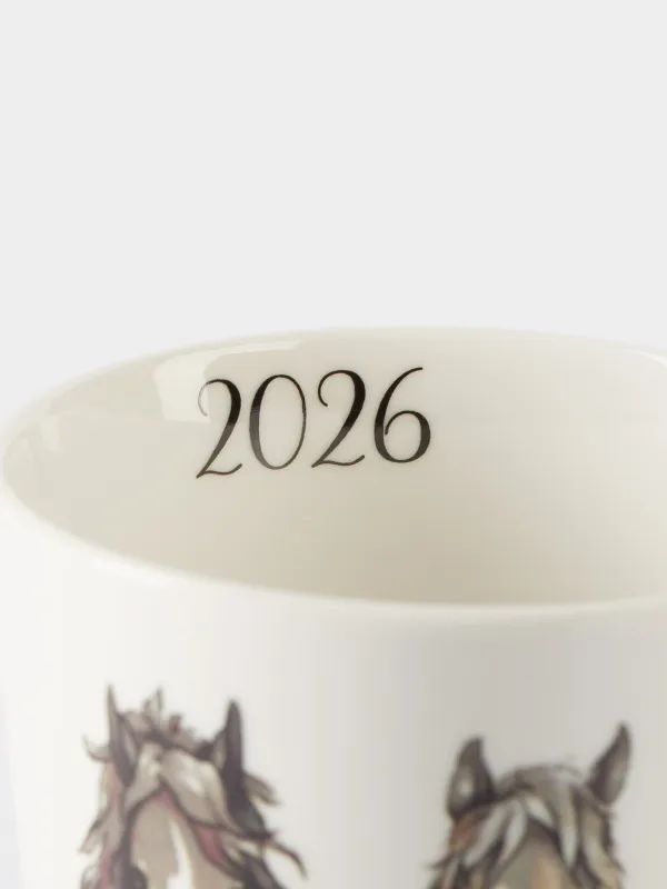 Саптыаяқ, 420 мл, фарфор N, ақ, Шарф таққан жылқылар, Horse trio, image-3