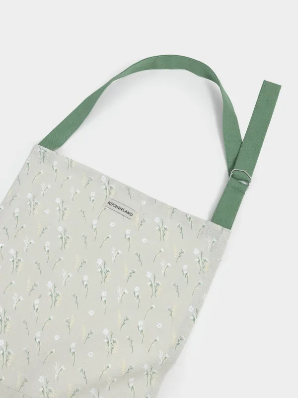 Фартук-платье, 75х85 см, хлопок, серо-бежевый, Цветы, Meadow tiny, image-1