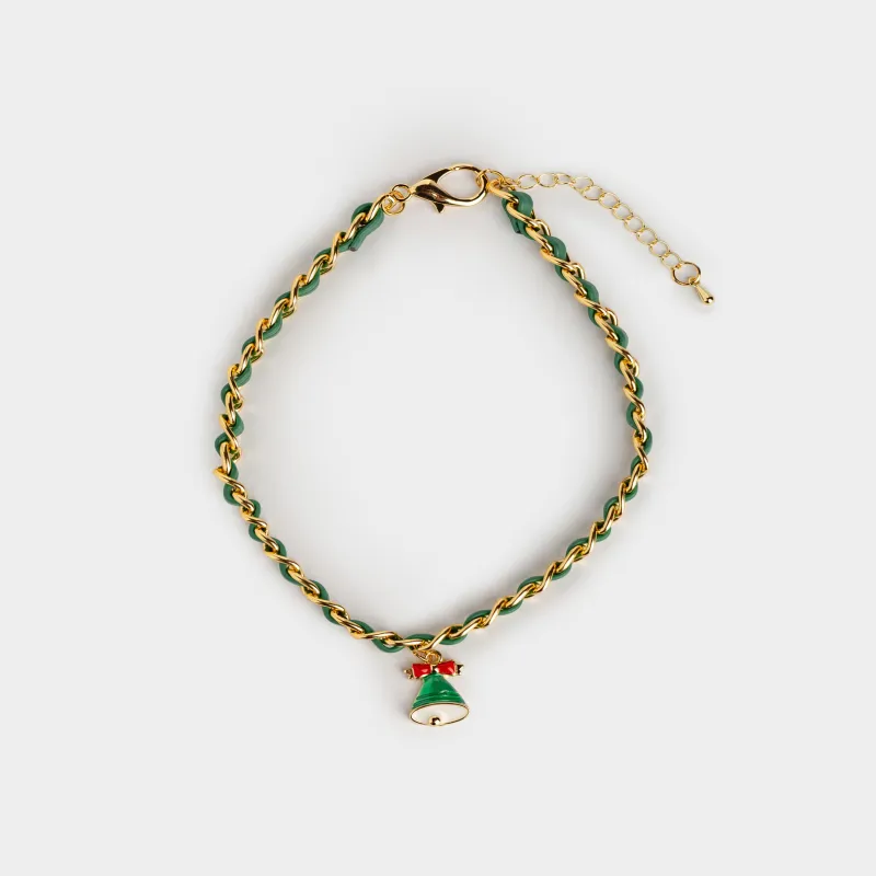 Жануарларға арналған мойынбау, 30 см, сәндік, полиуретан/металл, жасыл, Қоңырау, Chain pet