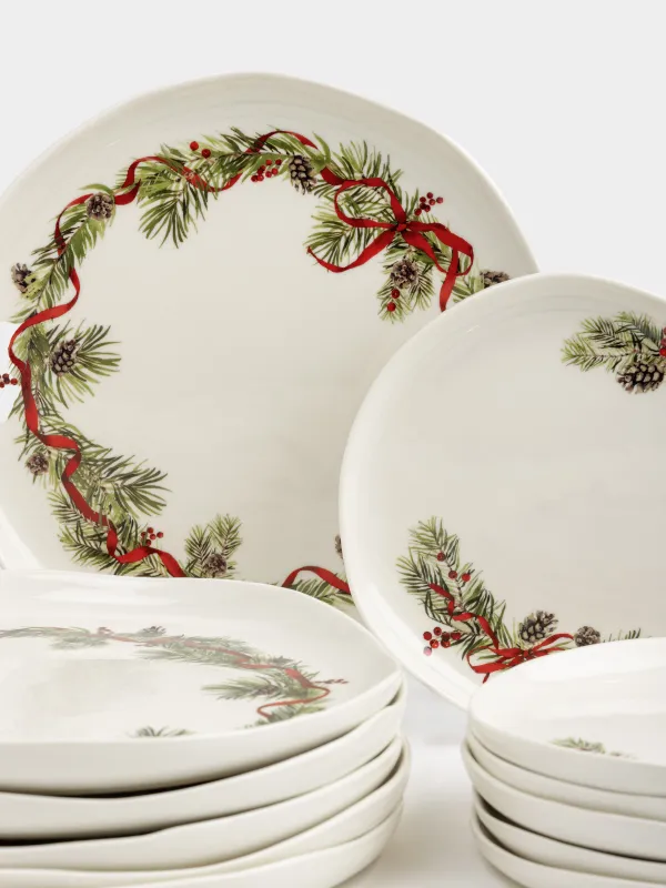 Ас сервизі, 6 адам, 12 зат, фарфор N, ақ, дақты, Шырша бүршіктері мен шетен, Rowan delice, image-1