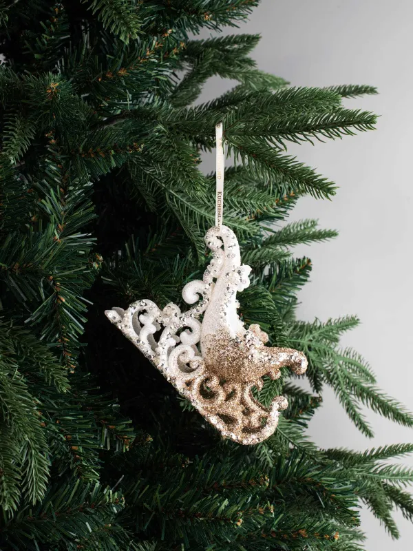 Игрушка елочная, 10 см, пластик, шампань, Сани, Figure sparkle, image-4