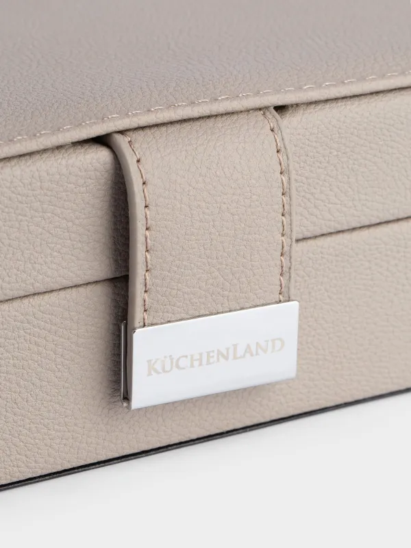 Шкатулка для украшений, 20х15 см, с зеркалом, дерево/искусственная кожа, серая, Premiere one, image-1