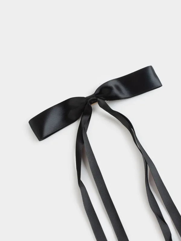 Шаш қыстырғыш, 25 см, сәтен/металл, қара, Бантик, Silk, image-1