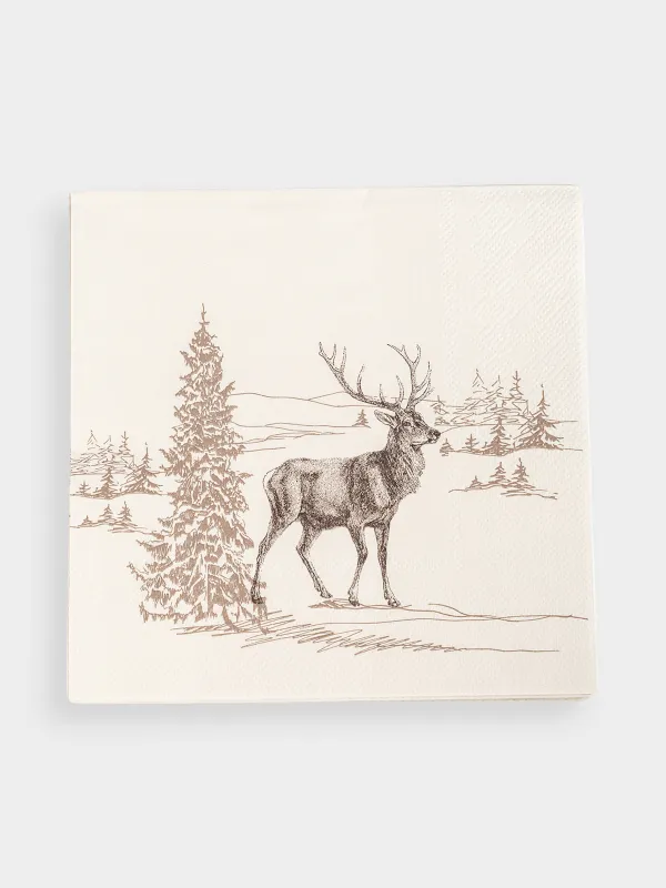 Қағаз майлықтар, 33х33 см, 20 дана, төртбұрышты, сарғылт-қоңыр, Қысқы ормандағы бұғы, Silver forest, image-0