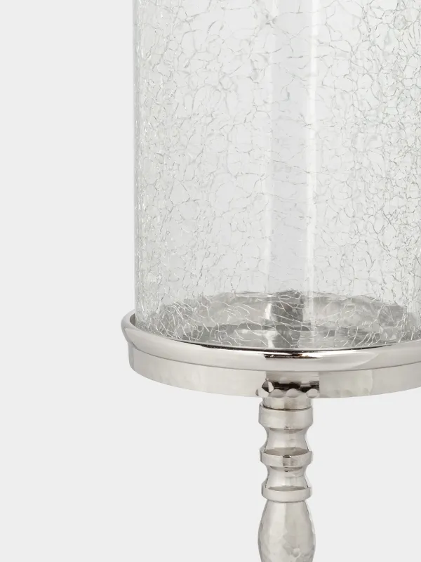 Шам ұстағыш, 32 см, бір шам үшін, аяғы, шыны / металл, күміс, Кракель, Fantastic Ice, image-3
