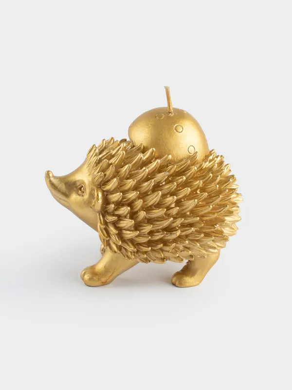 Свеча, 11x9 см, золотистая, Ежик с грибом, Golden glow, image-1