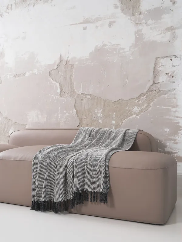 Жамылғы, 130x170 см, шашағы бар, шенилл, сұр-ақ, ирек, Chenill, image-1