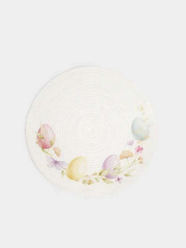 Аспаптарға арналған майлық, 38 см, полиэстер, дөңгелек, ақ, Пасха жұмыртқалары, Rotary print, image-0