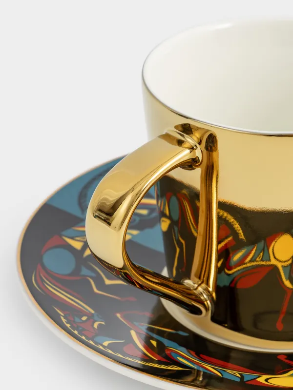 Шай жұбы, 1 адам, 2 зат, 300 мл, фарфор Р, алтын, Жылқы, Horse art, image-2