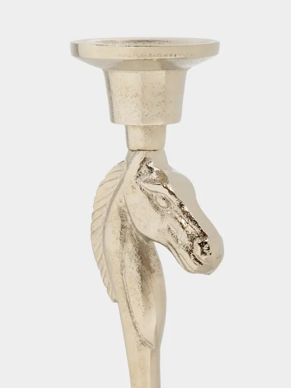 Подсвечник, 19 см, для тонкой свечи, на ножке, металл, серебристый, Конь, Horse silver, image-2