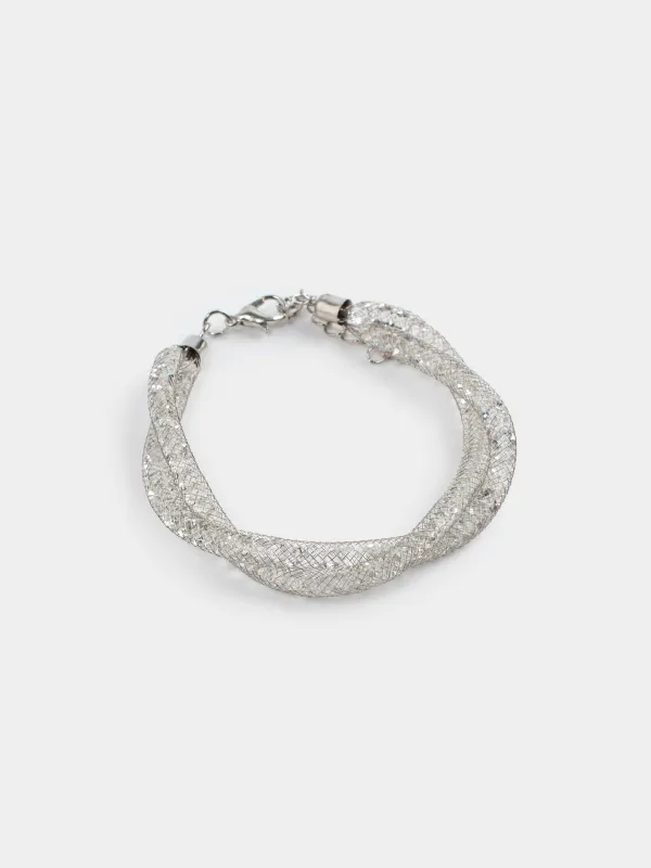 Білезік, 24 см, қос, металл/страздар, күміс, Тоқыма, Jewelry, image-1